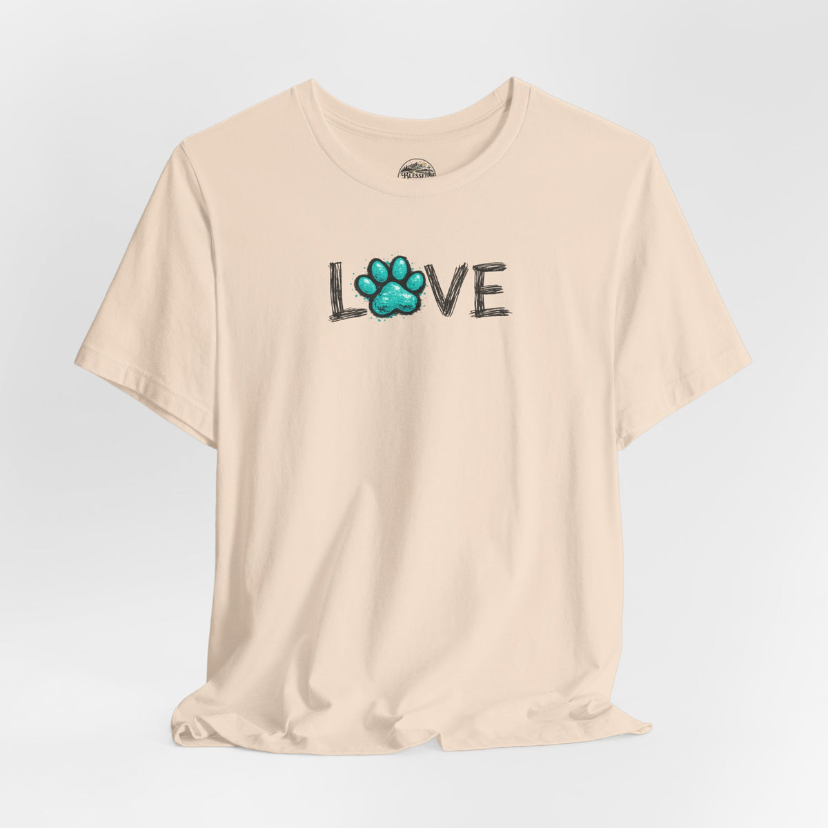 Love Paw Print T-Shirt — Teal Paw "LOVE" Graphic Tee for Dog Lovers