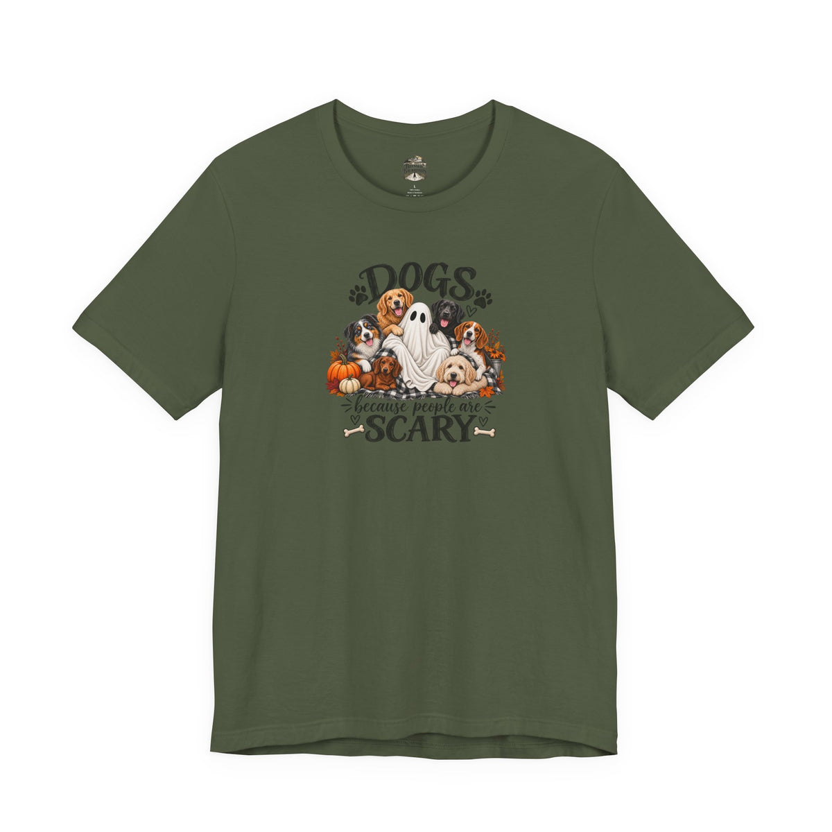 Dogs Because People Are Scary T-Shirt — Cute Halloween Ghost Puppies Tee