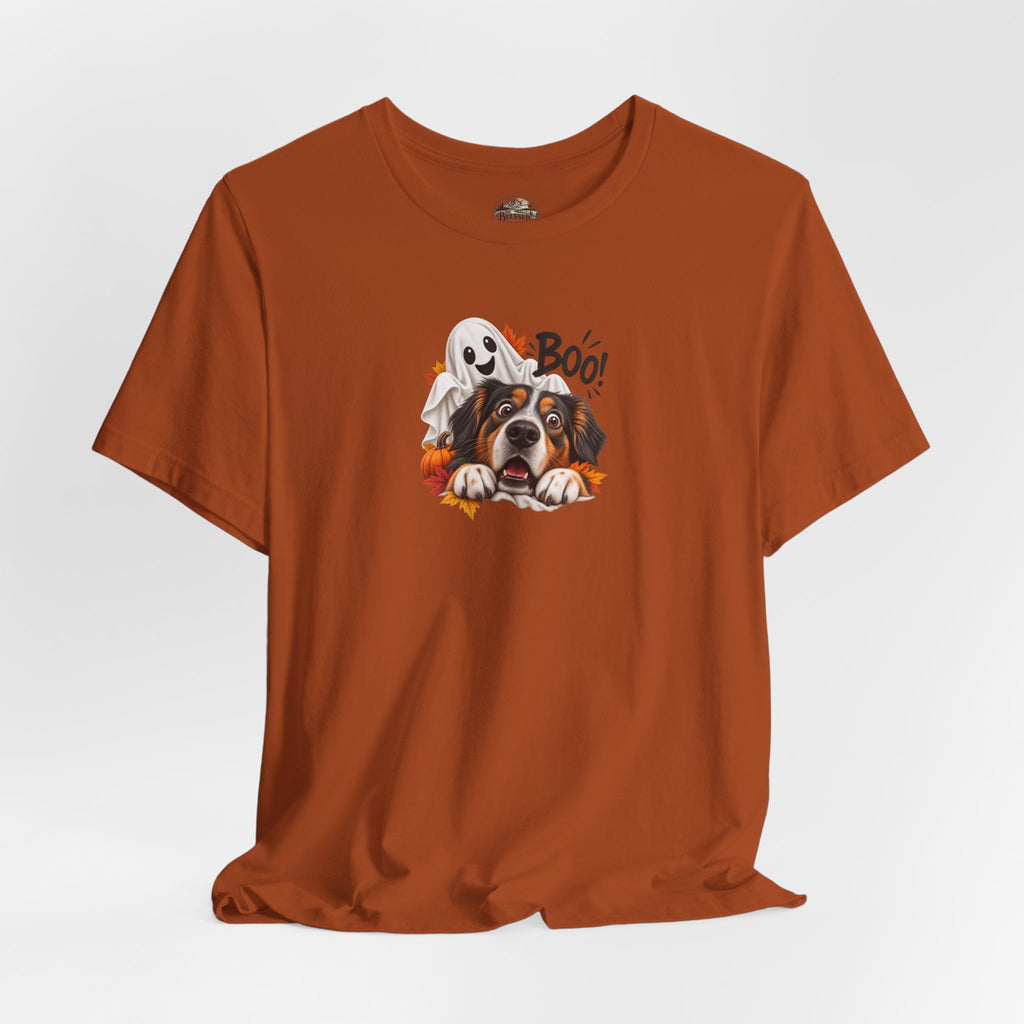 Halloween Dog Tee — "Boo!" Ghost Bernese Mountain Puppy T-Shirt