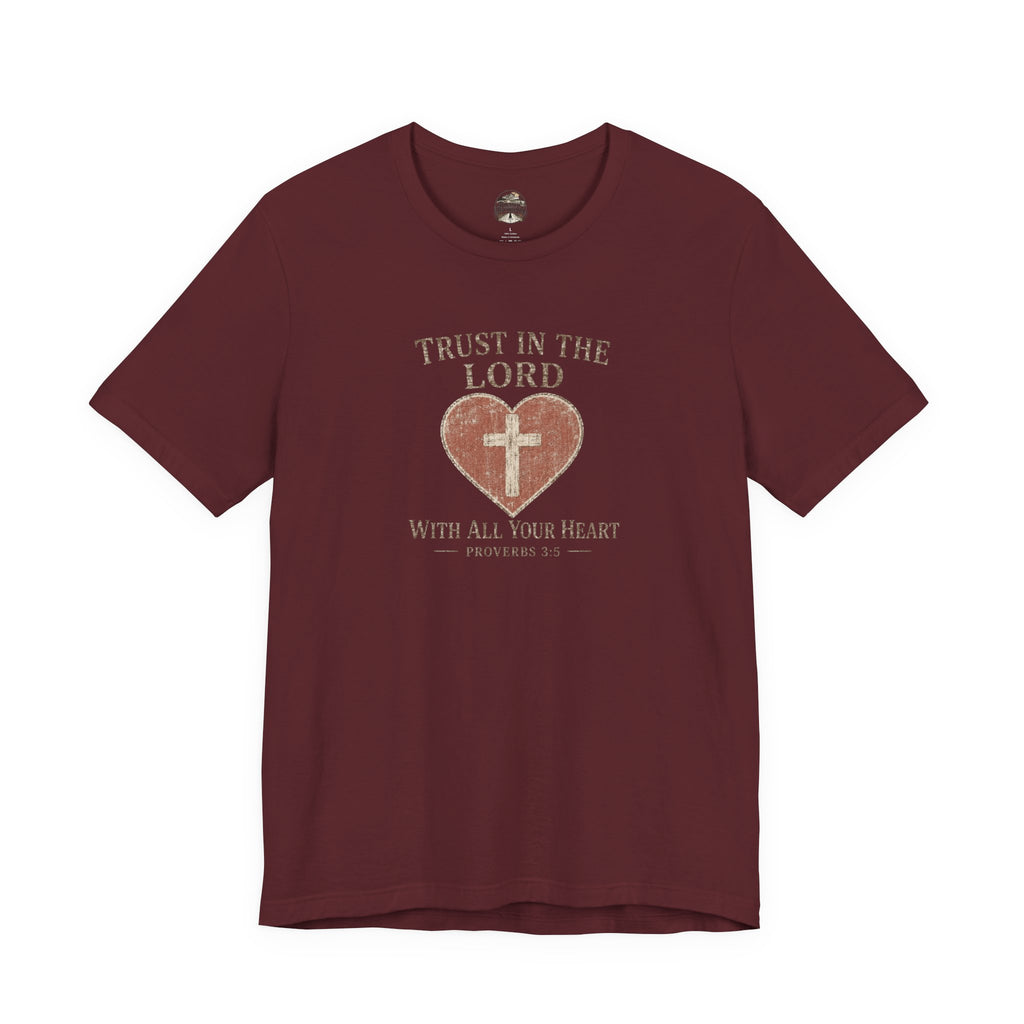 Trust in the Lord Tee — Heart & Cross Proverbs 3:5 Christian T‑Shirt