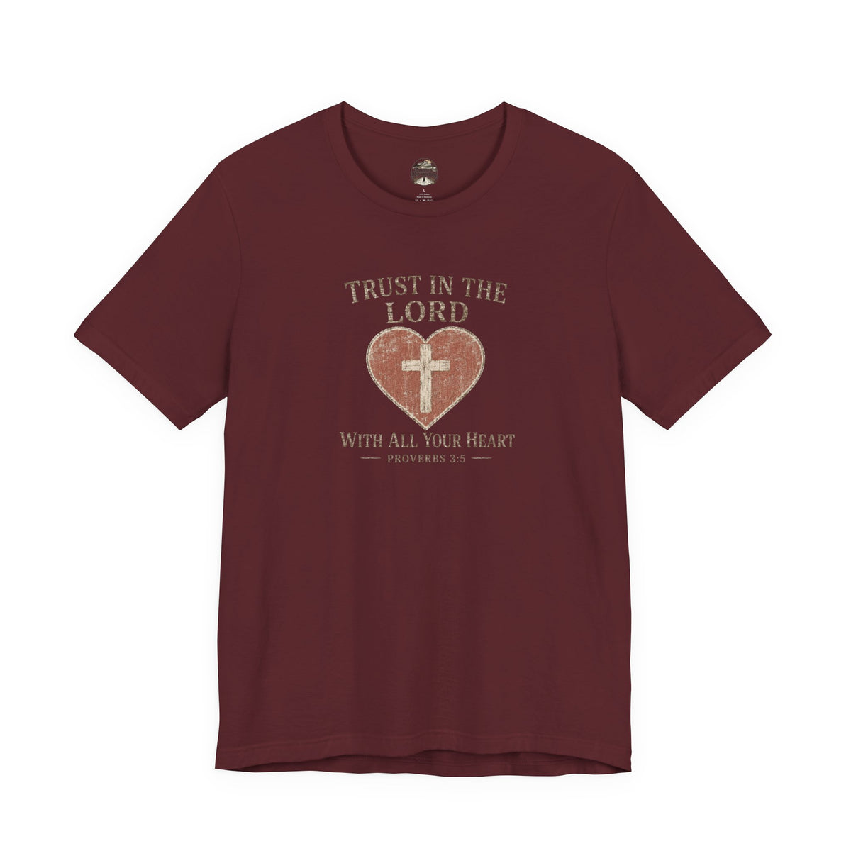 Trust in the Lord Tee — Heart & Cross Proverbs 3:5 Christian T‑Shirt