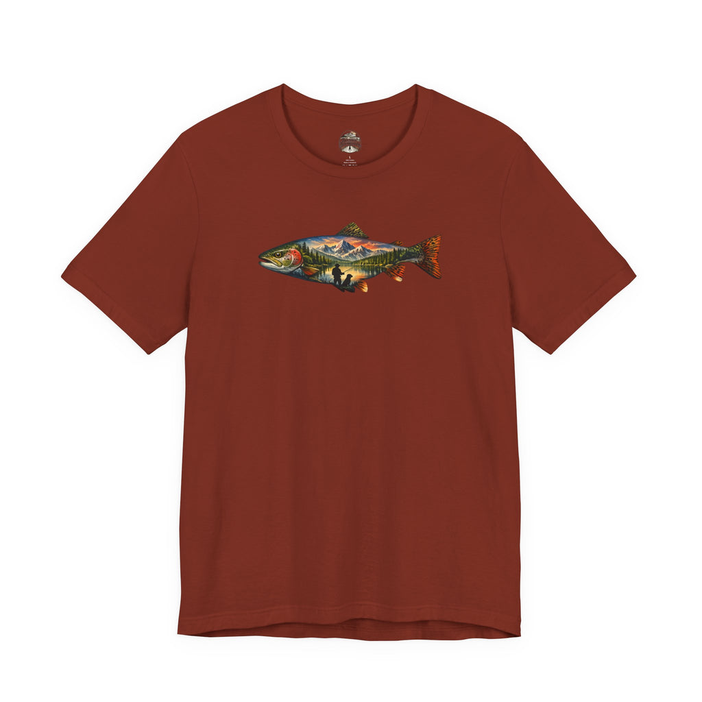 Trout Landscape Graphic Tee — Nature Fisherman T-Shirt