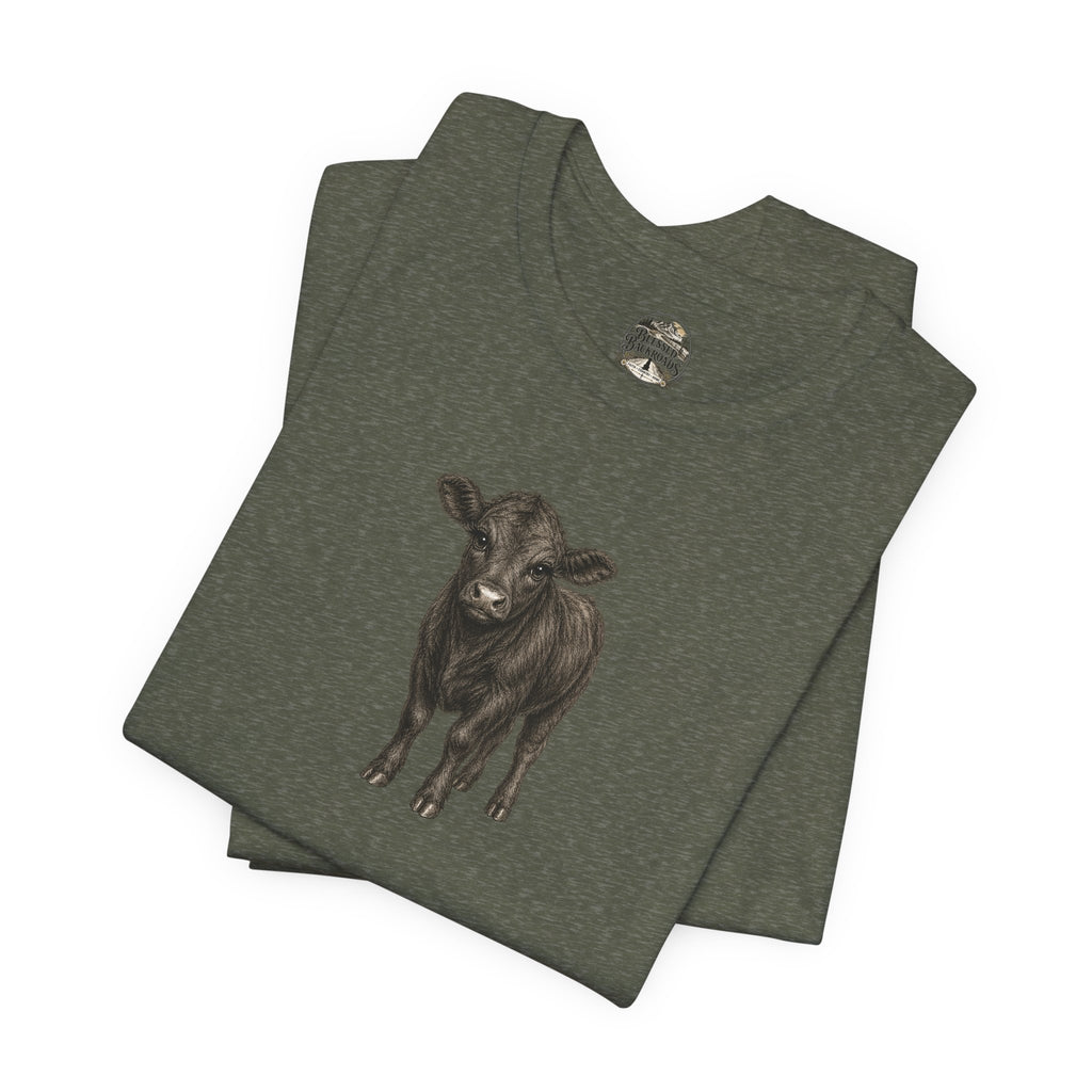 Cow Illustration T-Shirt — Cute Black Calf Graphic Tee