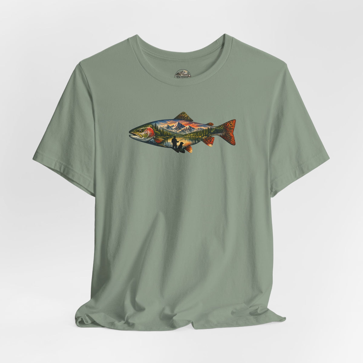 Trout Landscape Graphic Tee — Nature Fisherman T-Shirt
