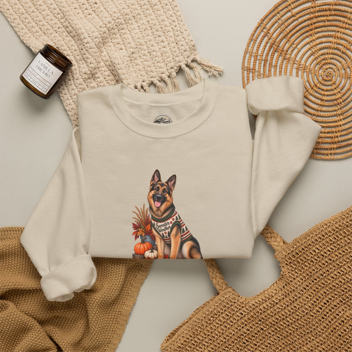 German Shepherd Autumn Pumpkin Crewneck Sweatshirt