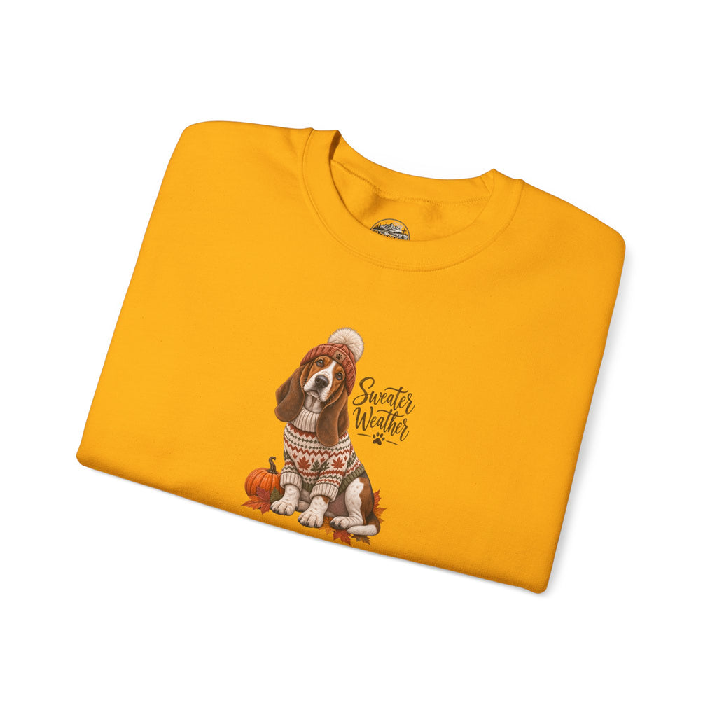 Basset Hound Fall Sweatshirt – 'Sweater Weather' Cozy Autumn Crewneck