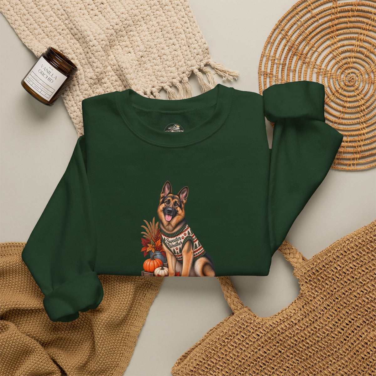 German Shepherd Autumn Pumpkin Crewneck Sweatshirt