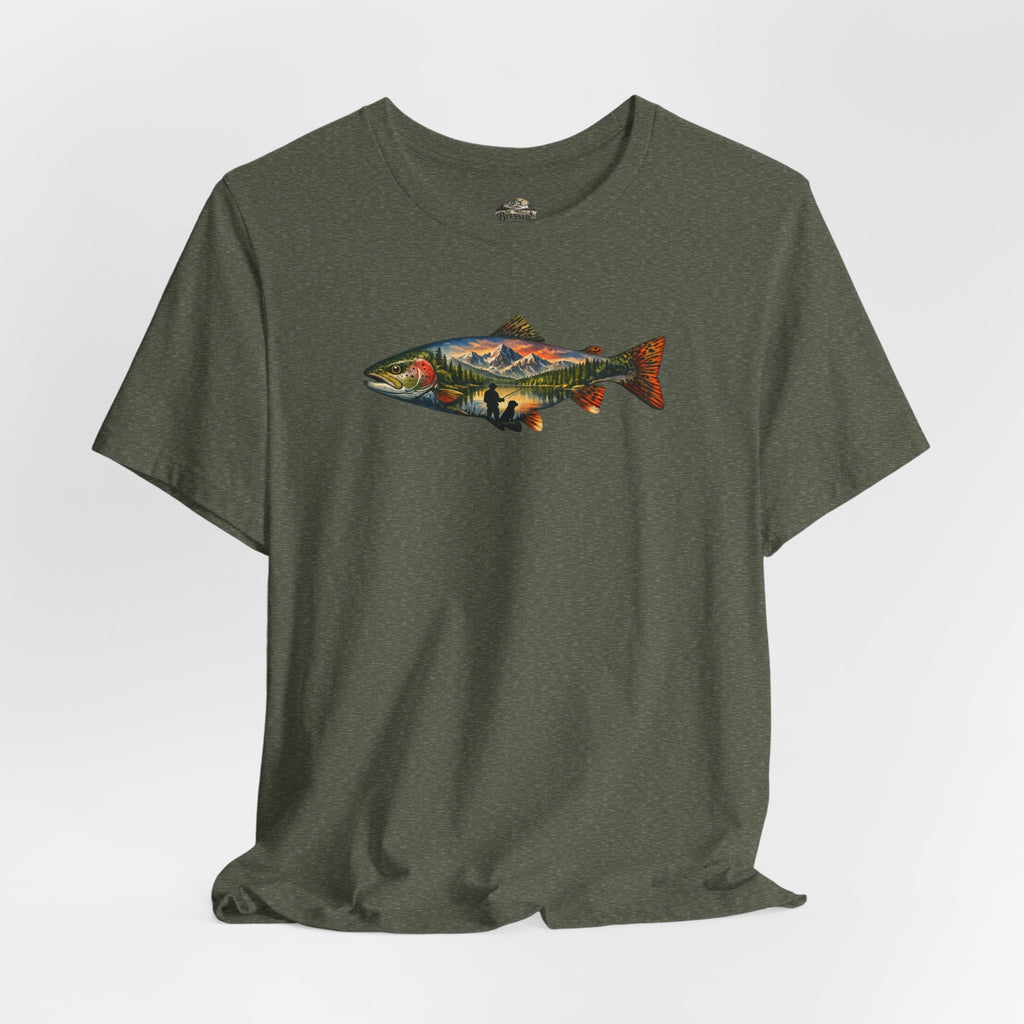 Trout Landscape Graphic Tee — Nature Fisherman T-Shirt