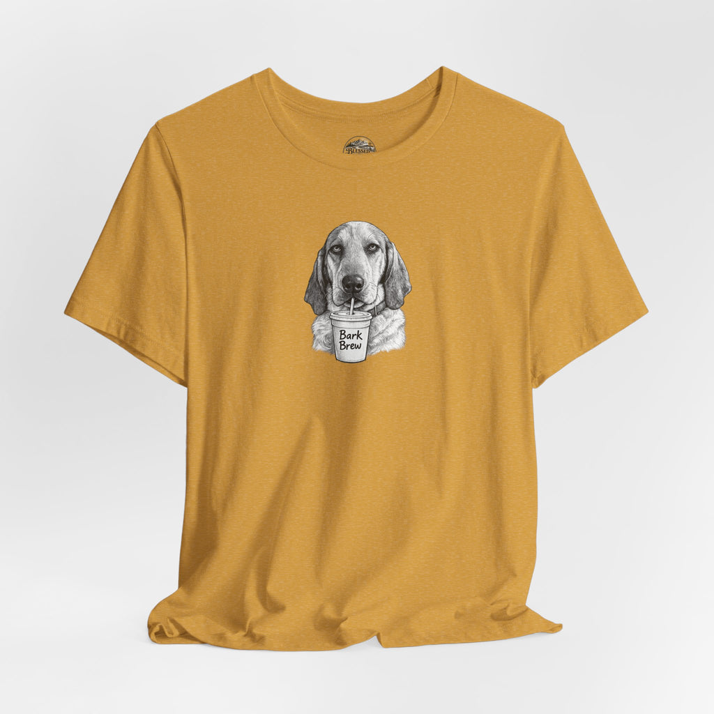 Dog Lover T‑Shirt —Hound Drinking 'Bark Brew' Graphic Tee