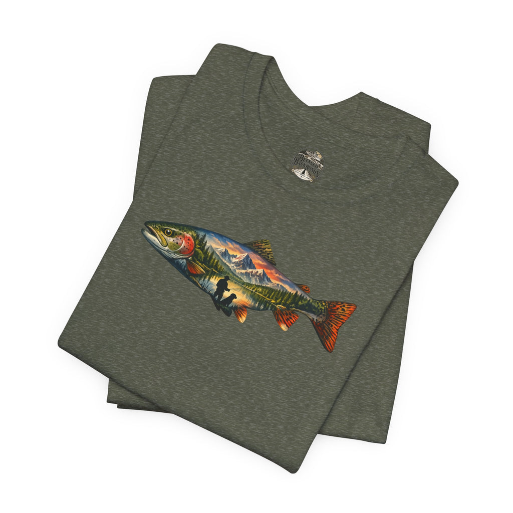 Trout Landscape Graphic Tee — Nature Fisherman T-Shirt