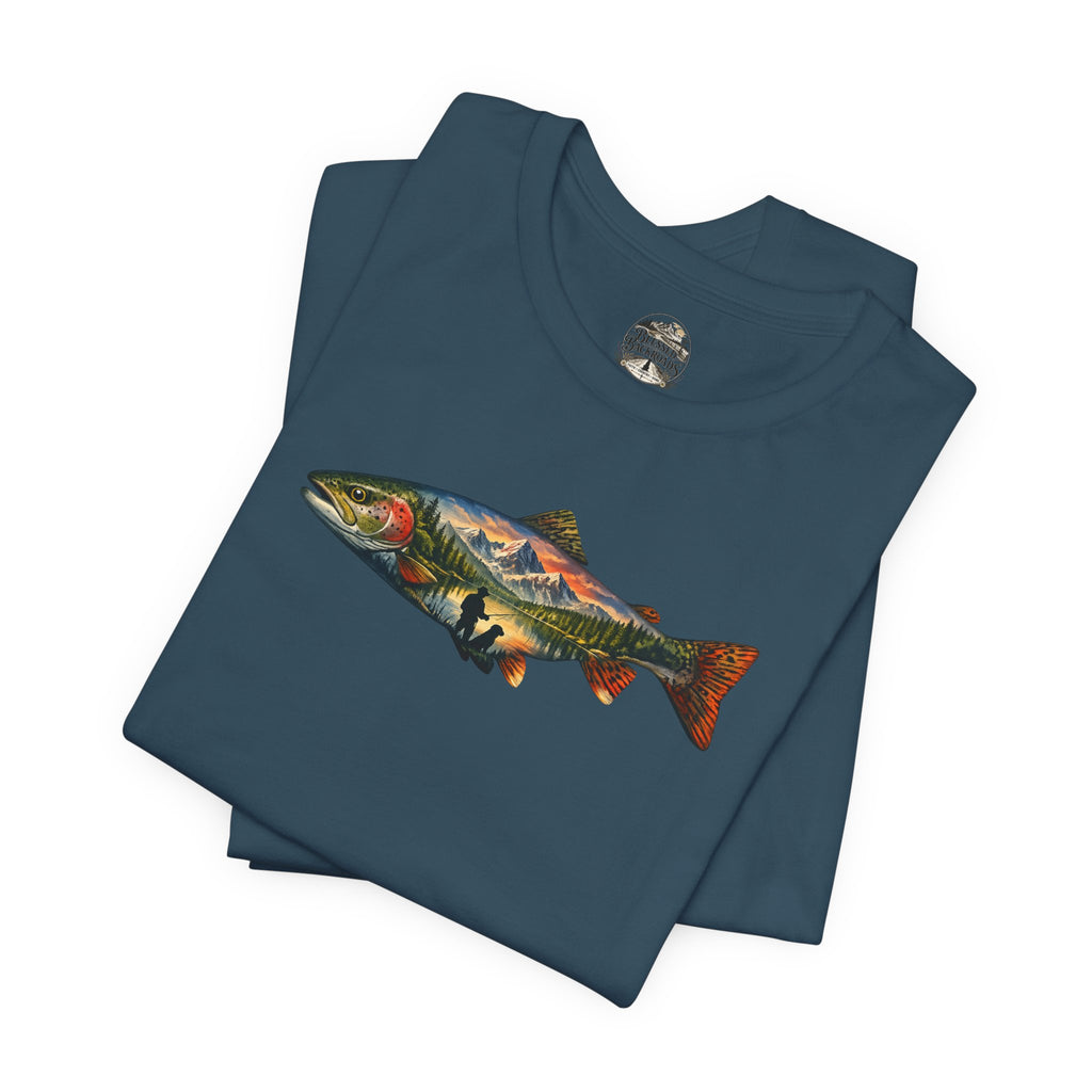 Trout Landscape Graphic Tee — Nature Fisherman T-Shirt
