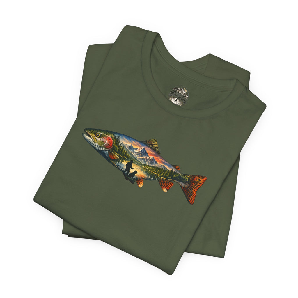 Trout Landscape Graphic Tee — Nature Fisherman T-Shirt