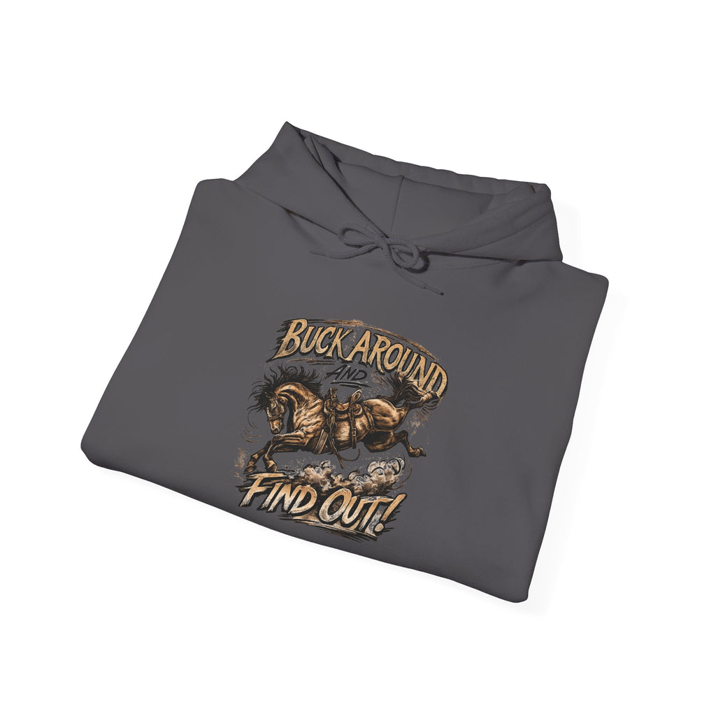 Buck Around Find Out Hoodie - Vintage Rodeo Bison Graphic Pullover