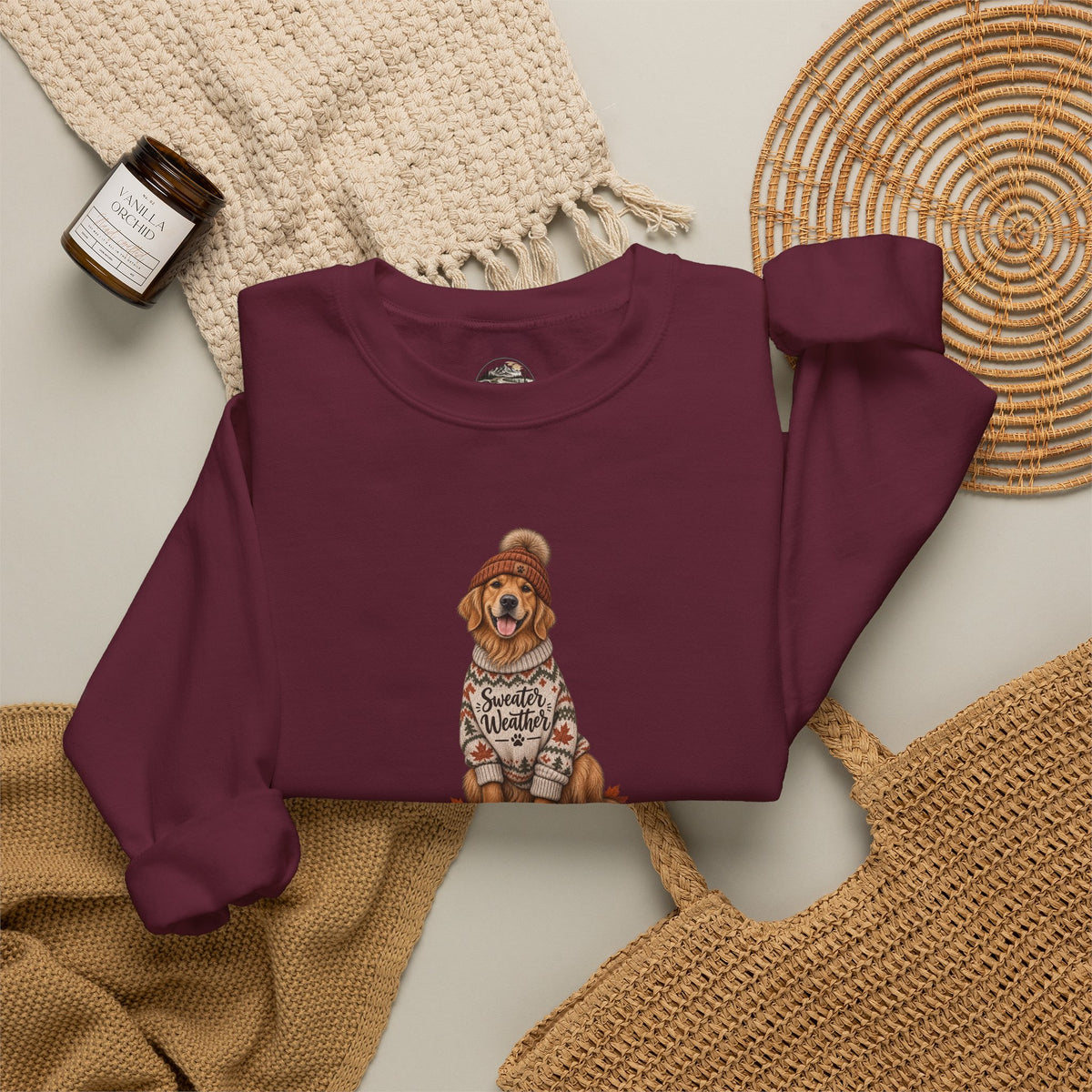 Golden Retriever in Sweater Crewneck Sweatshirt — Cozy Dog Lover Pullover