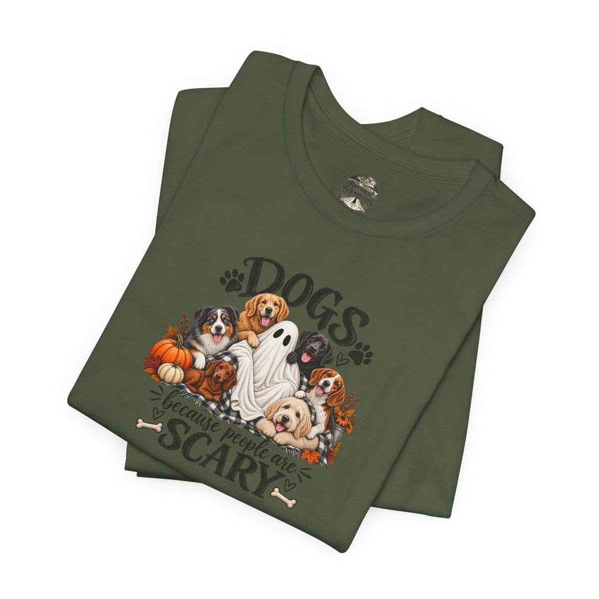 Dogs Because People Are Scary T-Shirt — Cute Halloween Ghost Puppies Tee
