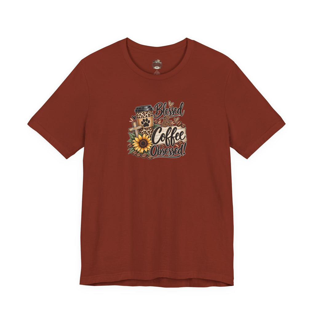 Blessed & Coffee Obsessed Tee — Sunflower Coffee Lover T-Shirt