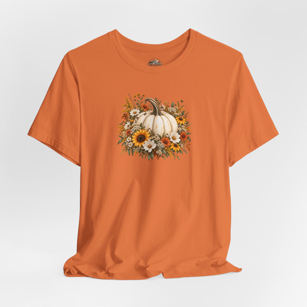 Fall Pumpkin & Sunflower T-Shirt — Autumn Floral Harvest Tee