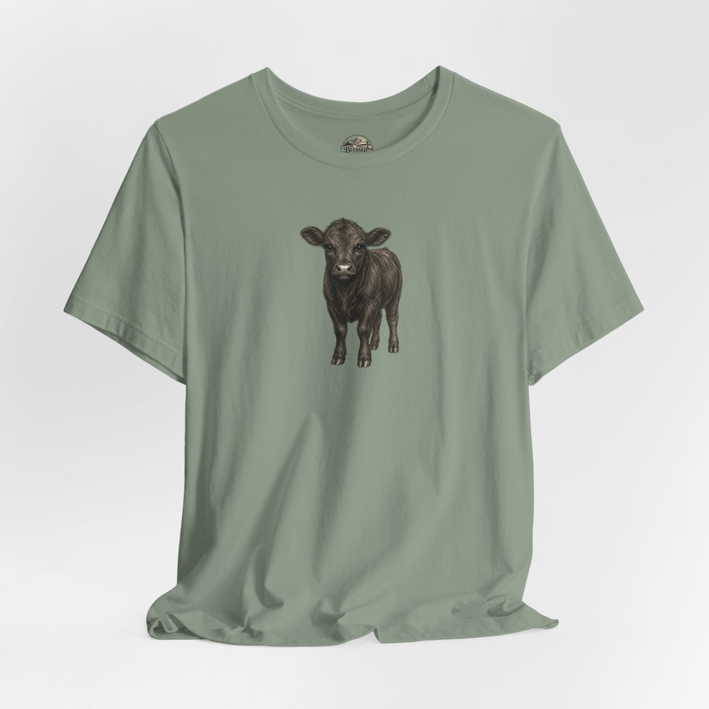 Cow Illustration T-Shirt — Cute Black Calf Graphic Tee