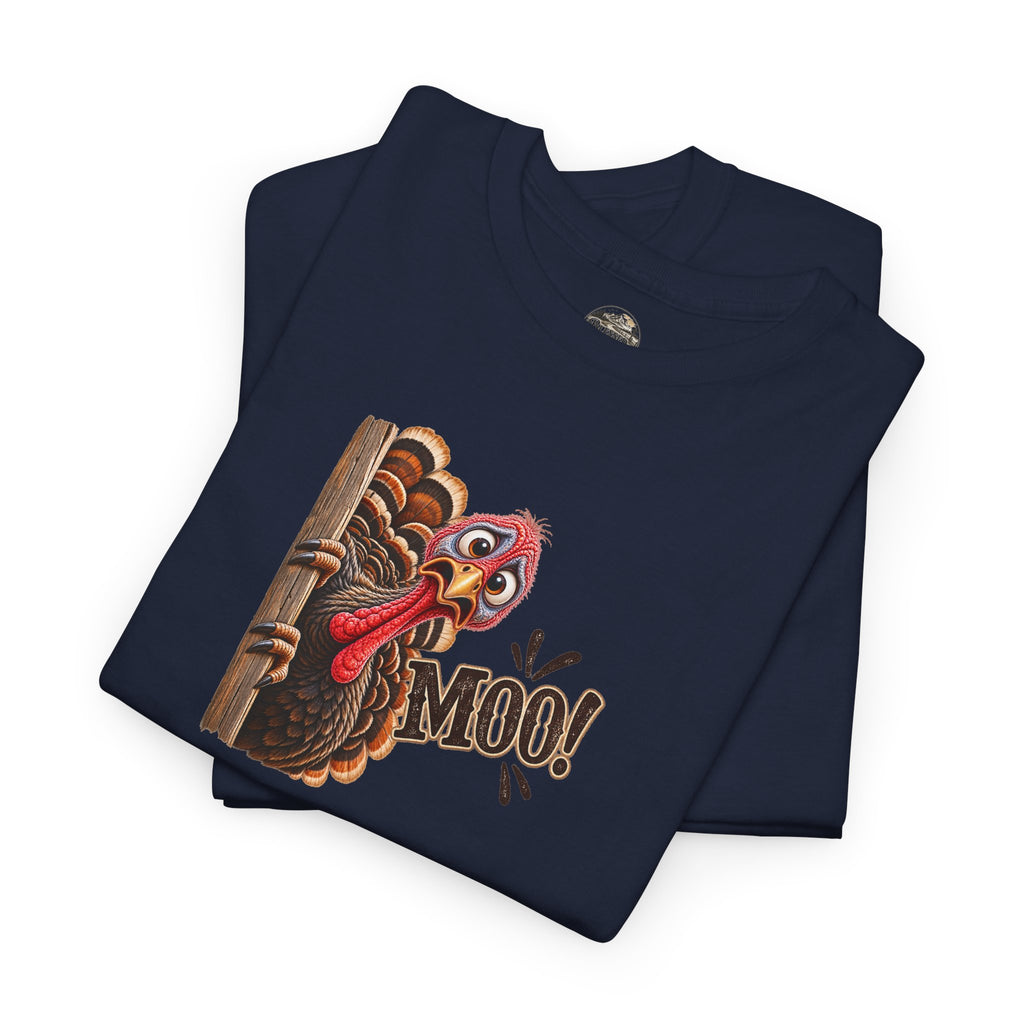 Turkey Peeking 'Moo!' Tee — Funny Thanksgiving Turkey T-Shirt
