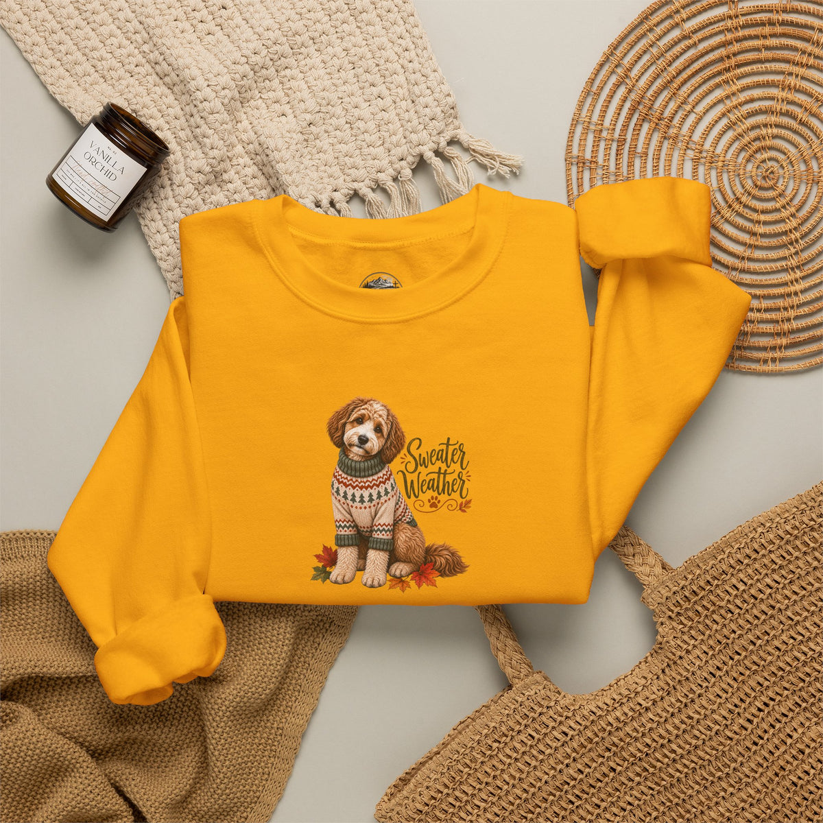 Dog in Sweater Crewneck Sweatshirt — "Sweater Weather" Cozy Fall Pullover