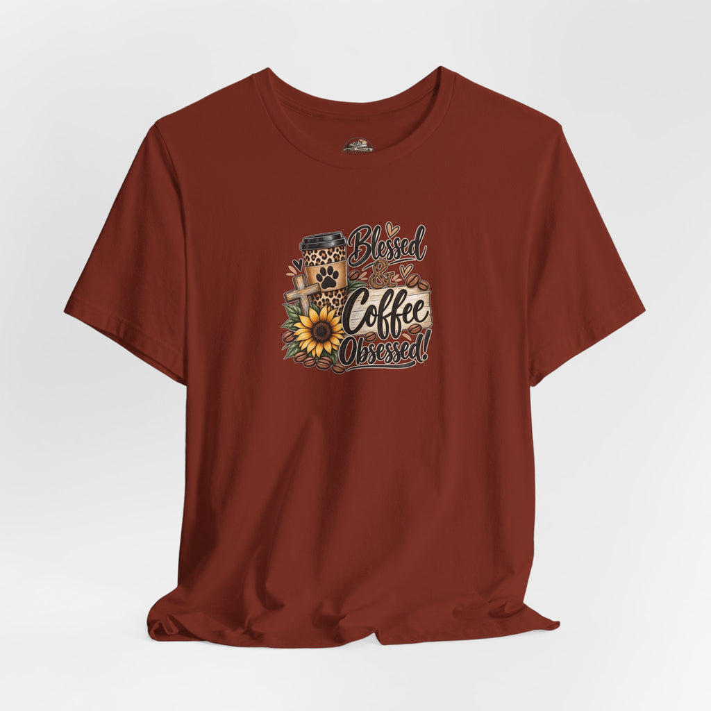 Blessed & Coffee Obsessed Tee — Sunflower Coffee Lover T-Shirt