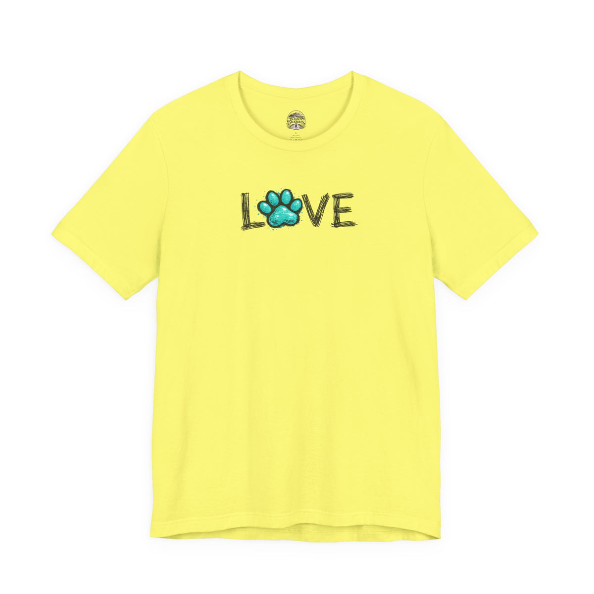 Love Paw Print T-Shirt — Teal Paw "LOVE" Graphic Tee for Dog Lovers