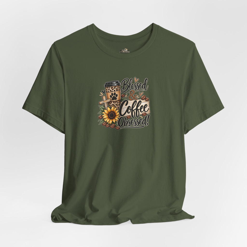 Blessed & Coffee Obsessed Tee — Sunflower Coffee Lover T-Shirt