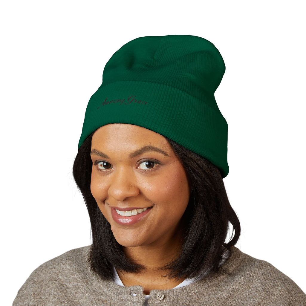 Amazing Grace Embroidered Cuffed Beanie — Faith-Inspired Winter Hat