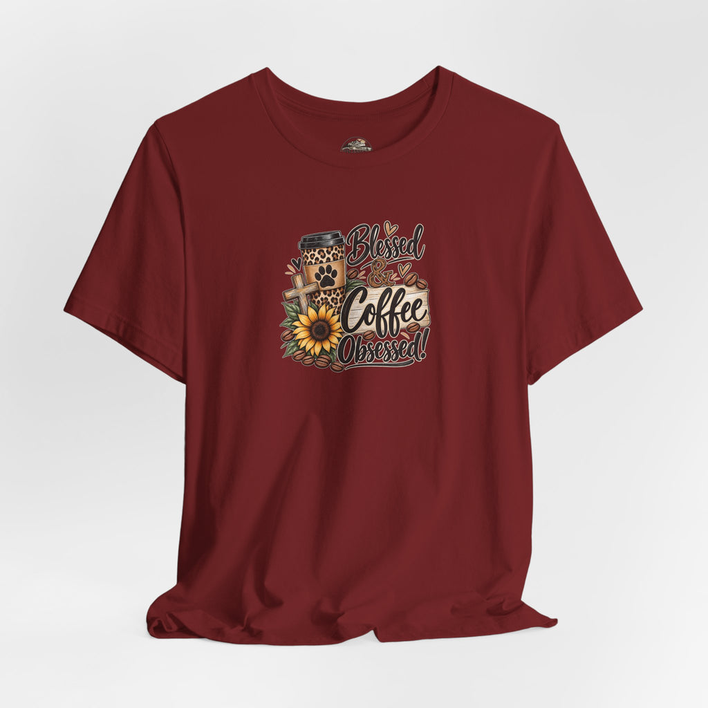 Blessed & Coffee Obsessed Tee — Sunflower Coffee Lover T-Shirt