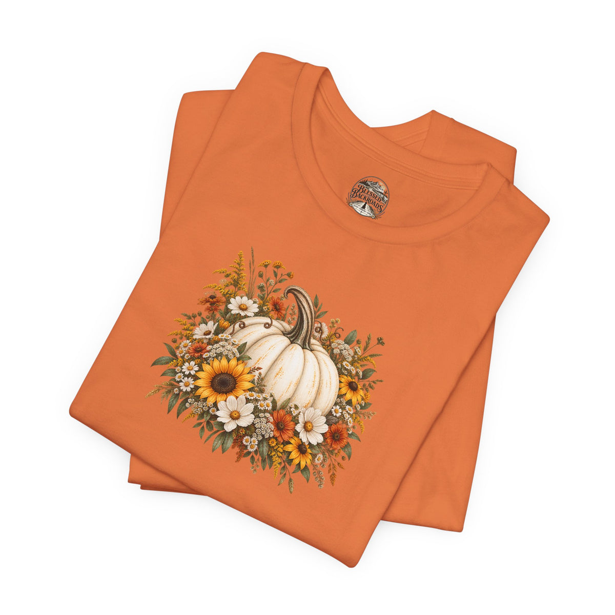 Fall Pumpkin & Sunflower T-Shirt — Autumn Floral Harvest Tee