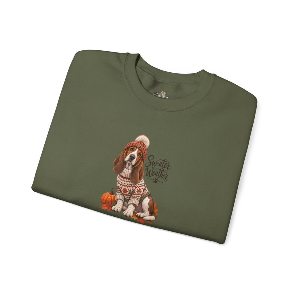 Basset Hound Fall Sweatshirt – 'Sweater Weather' Cozy Autumn Crewneck