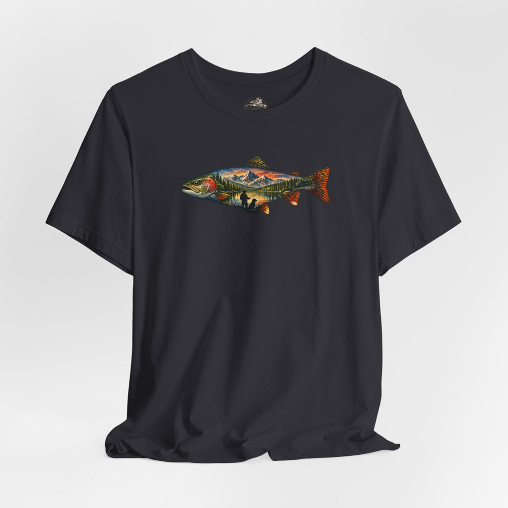 Trout Landscape Graphic Tee — Nature Fisherman T-Shirt
