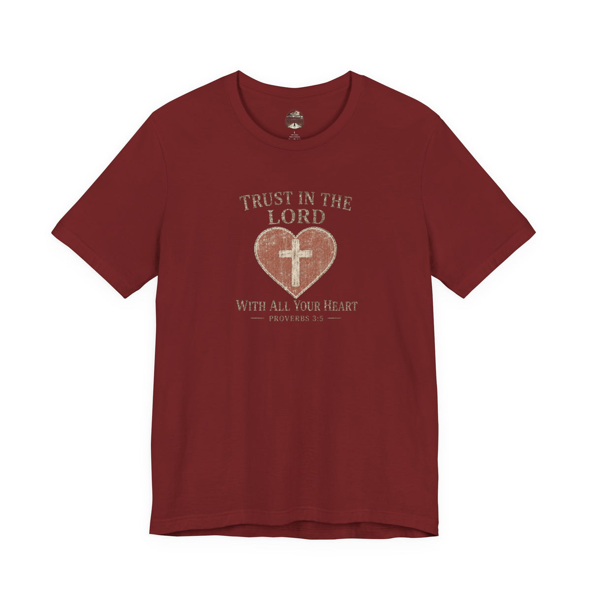 Trust in the Lord Tee — Heart & Cross Proverbs 3:5 Christian T‑Shirt