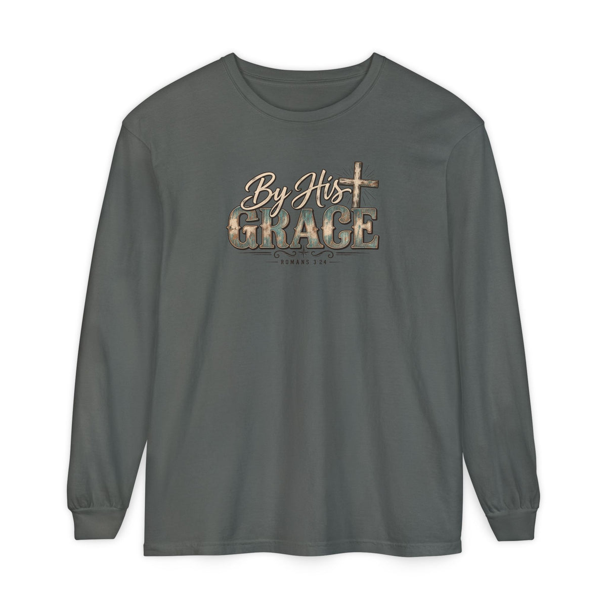 By His Grace Long Sleeve Shirt — Christian Faith Tee with Cross