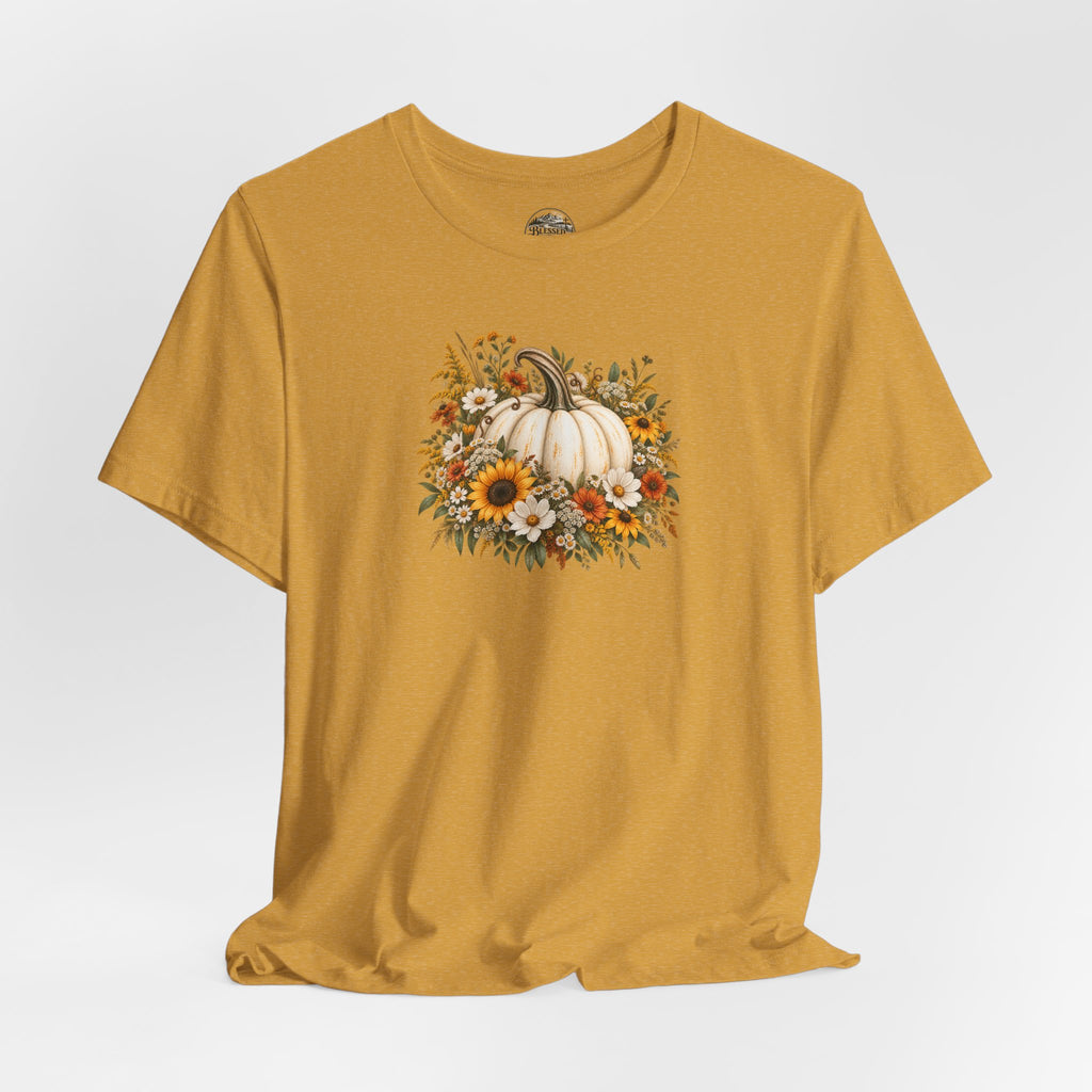 Fall Pumpkin & Sunflower T-Shirt — Autumn Floral Harvest Tee