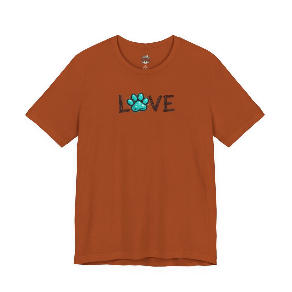 Love Paw Print T-Shirt — Teal Paw "LOVE" Graphic Tee for Dog Lovers