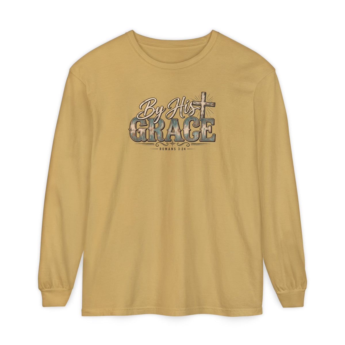 By His Grace Long Sleeve Shirt — Christian Faith Tee with Cross