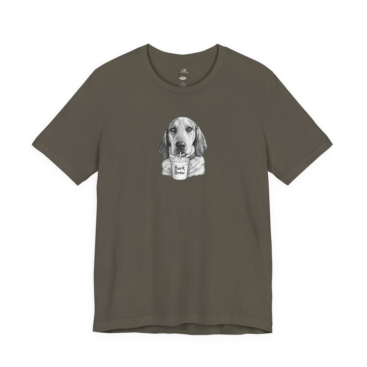 Dog Lover T‑Shirt —Hound Drinking 'Bark Brew' Graphic Tee
