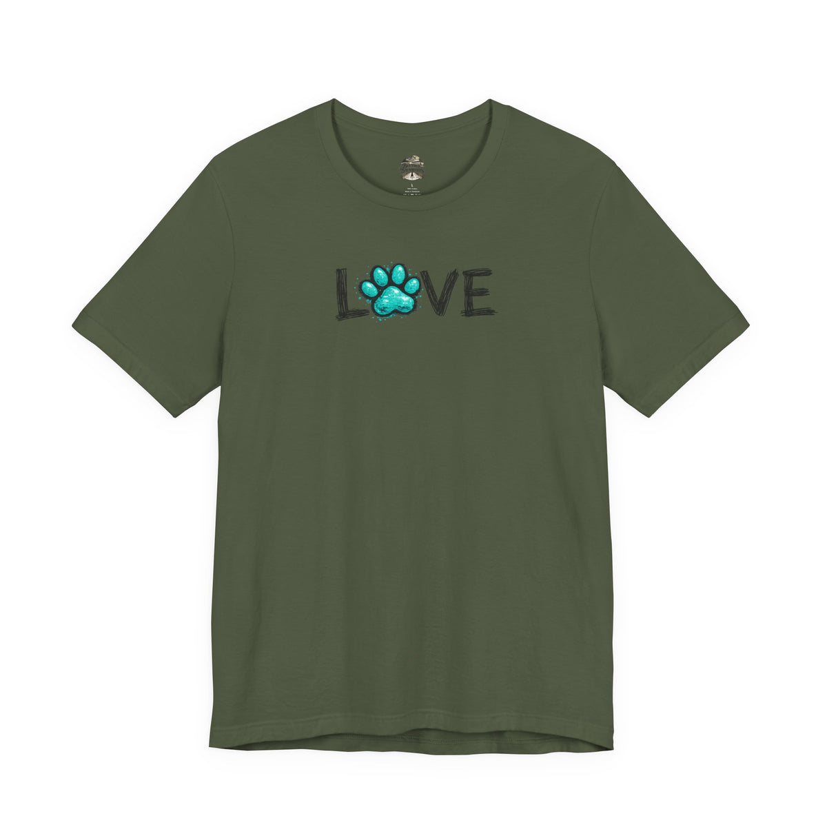 Love Paw Print T-Shirt — Teal Paw "LOVE" Graphic Tee for Dog Lovers