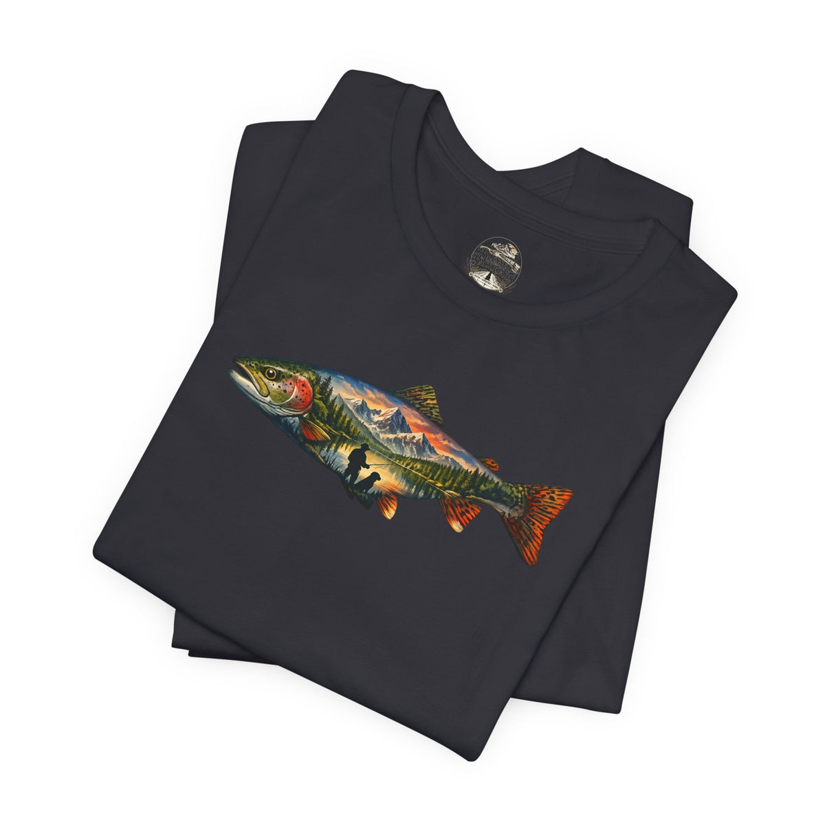 Trout Landscape Graphic Tee — Nature Fisherman T-Shirt