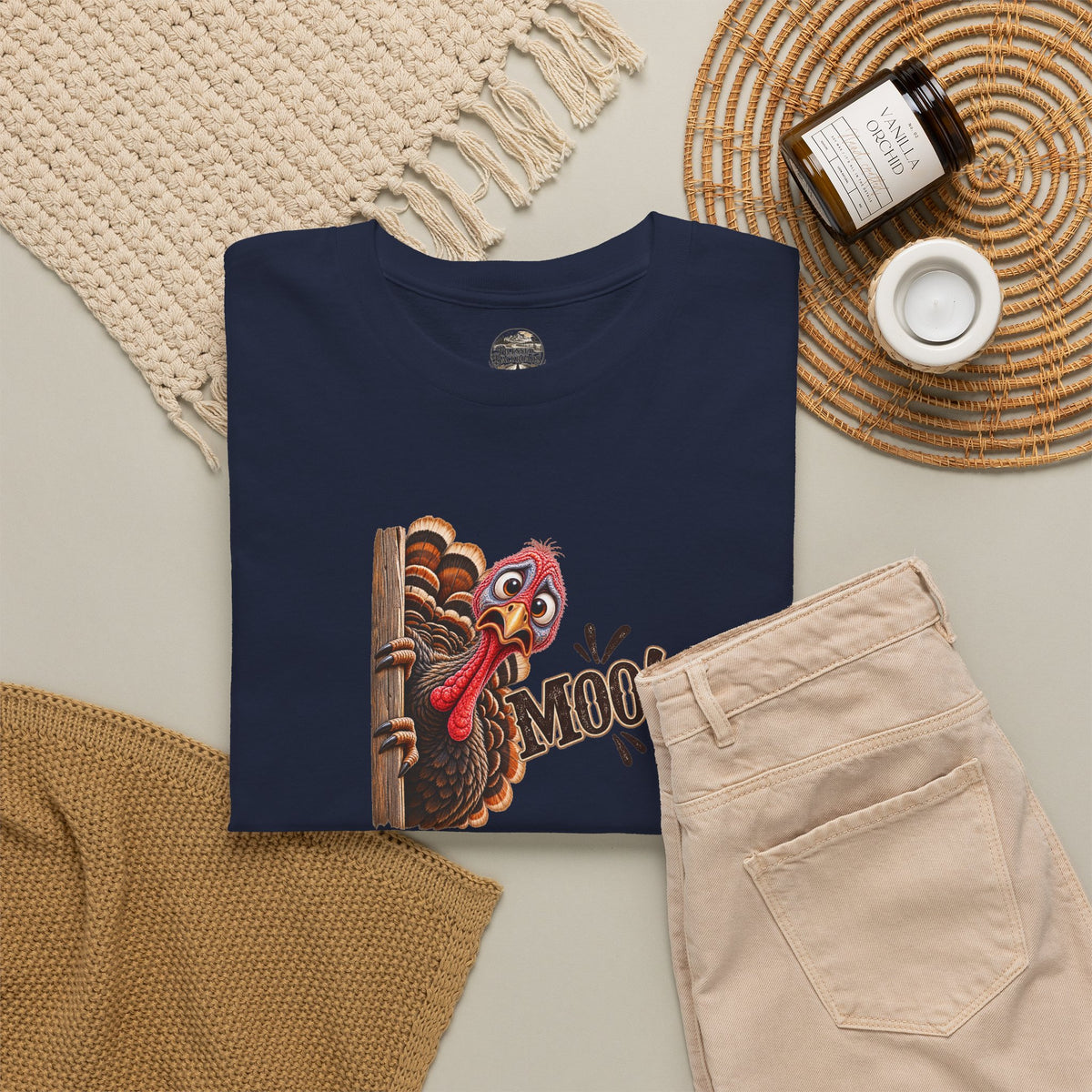 Turkey Peeking 'Moo!' Tee — Funny Thanksgiving Turkey T-Shirt
