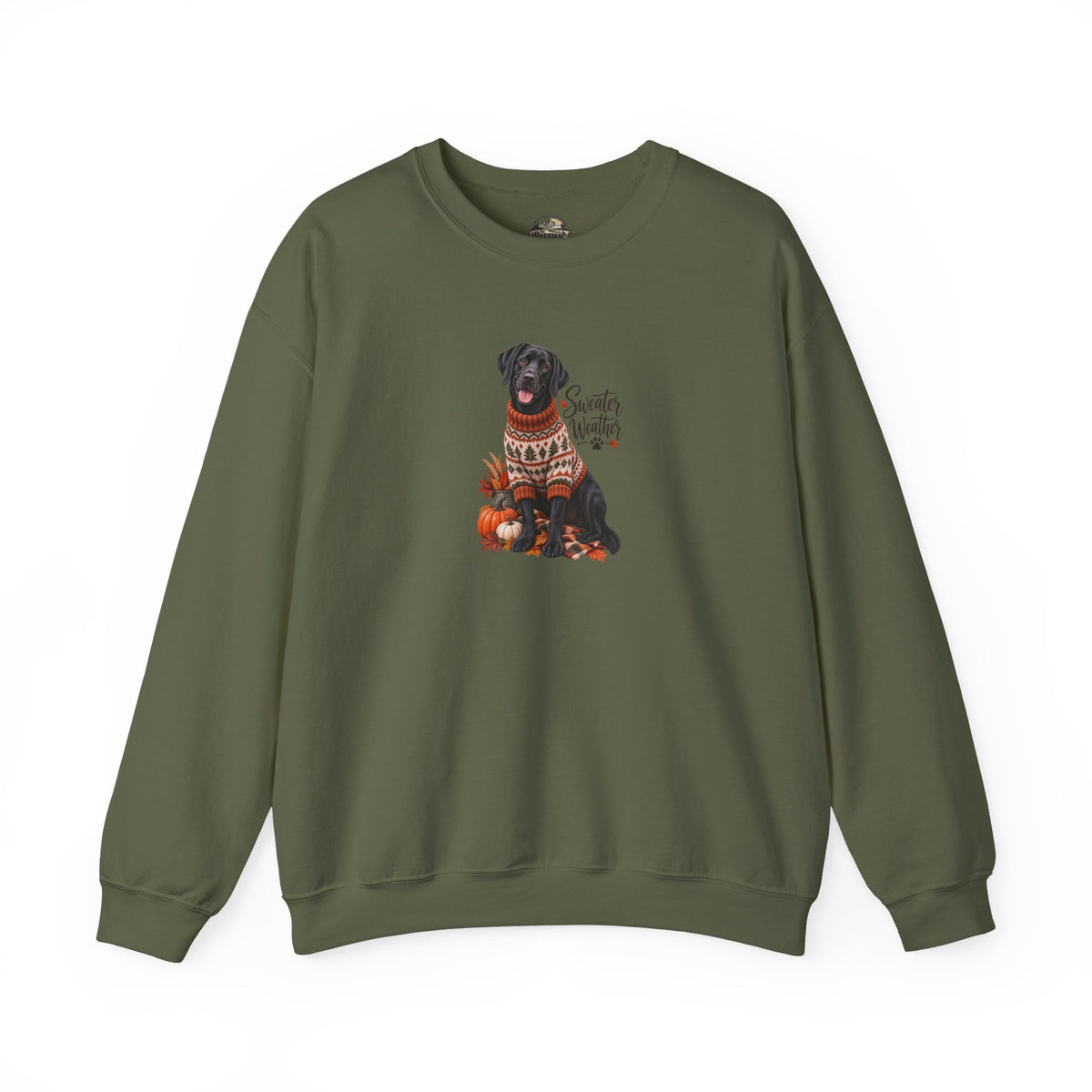 Crewneck Sweatshirt — Black Lab in Cozy Sweater "Sweater Weather" Autumn Design