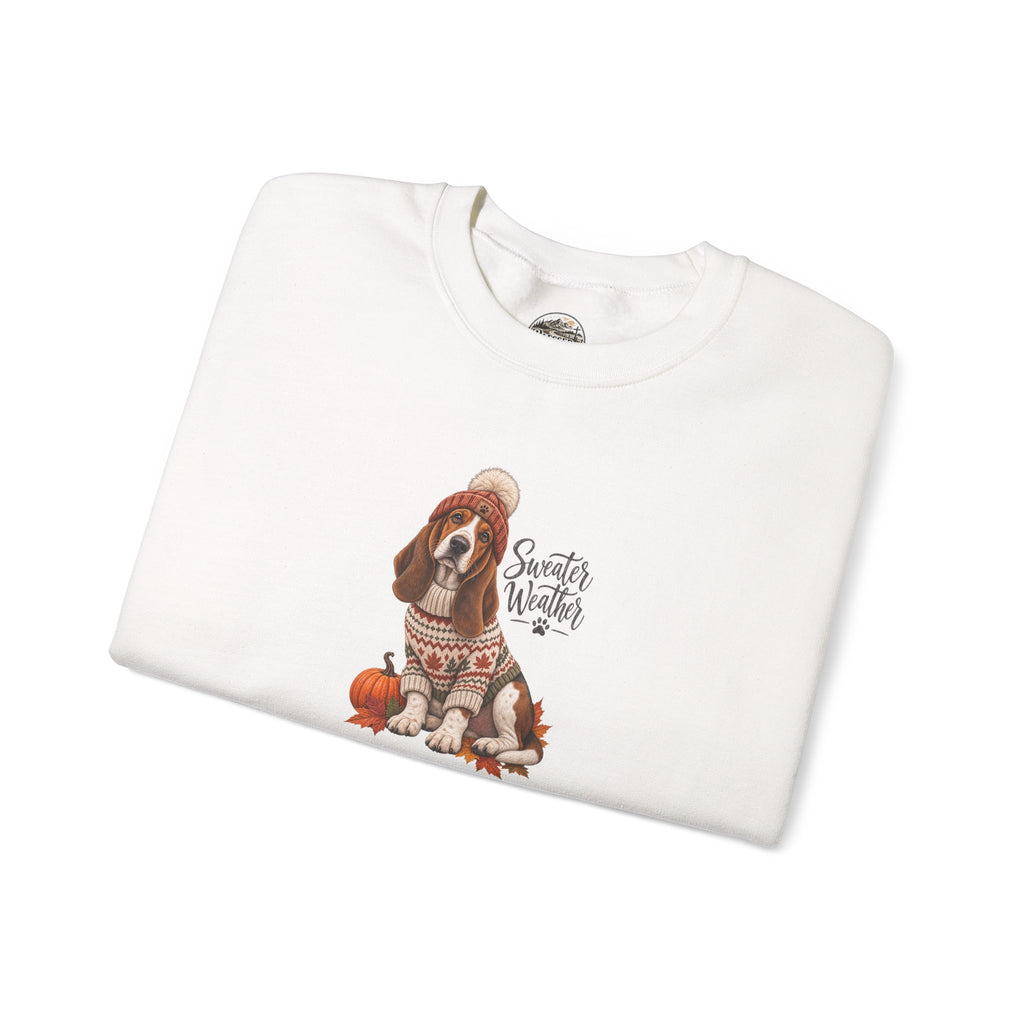 Basset Hound Fall Sweatshirt – 'Sweater Weather' Cozy Autumn Crewneck