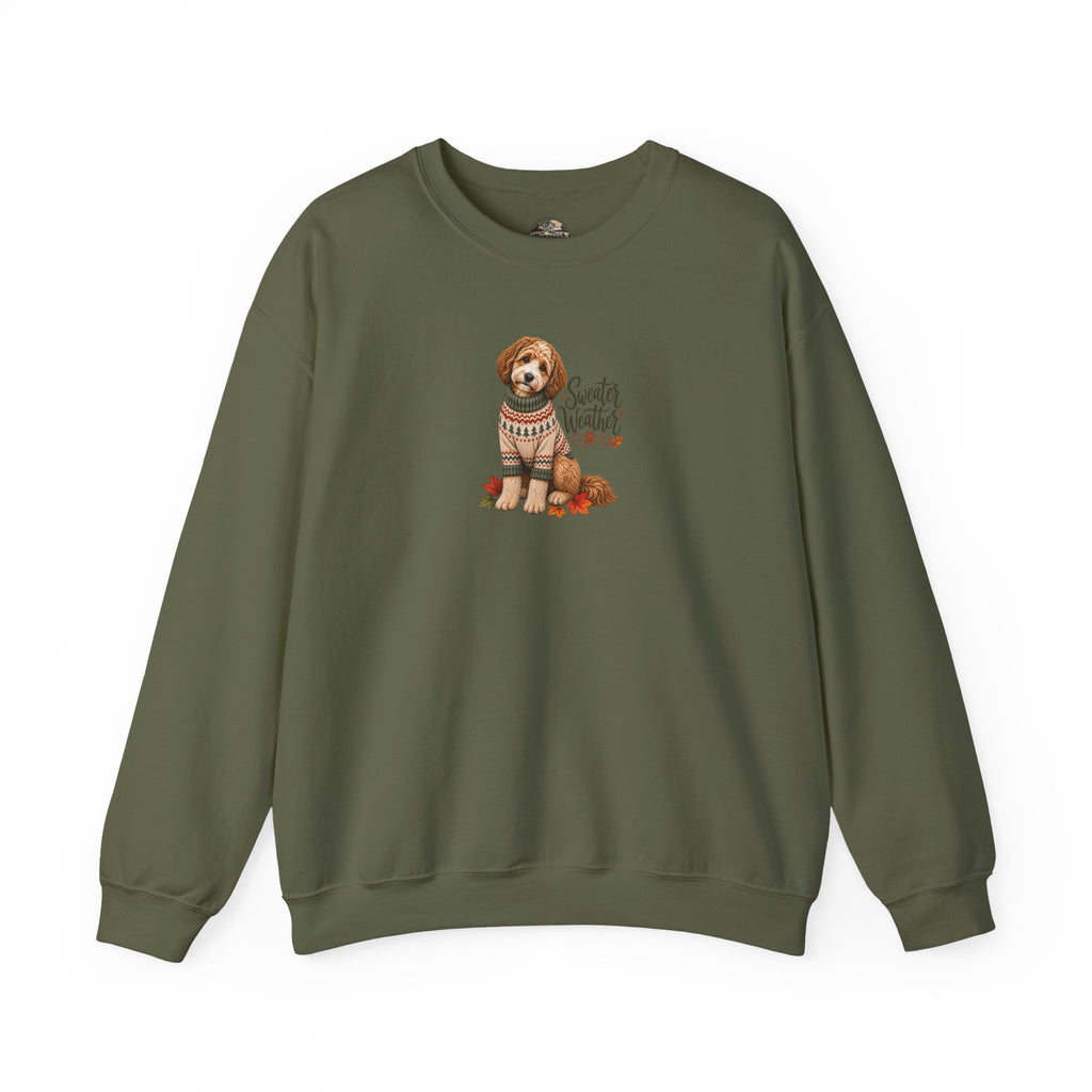 Dog in Sweater Crewneck Sweatshirt — "Sweater Weather" Cozy Fall Pullover