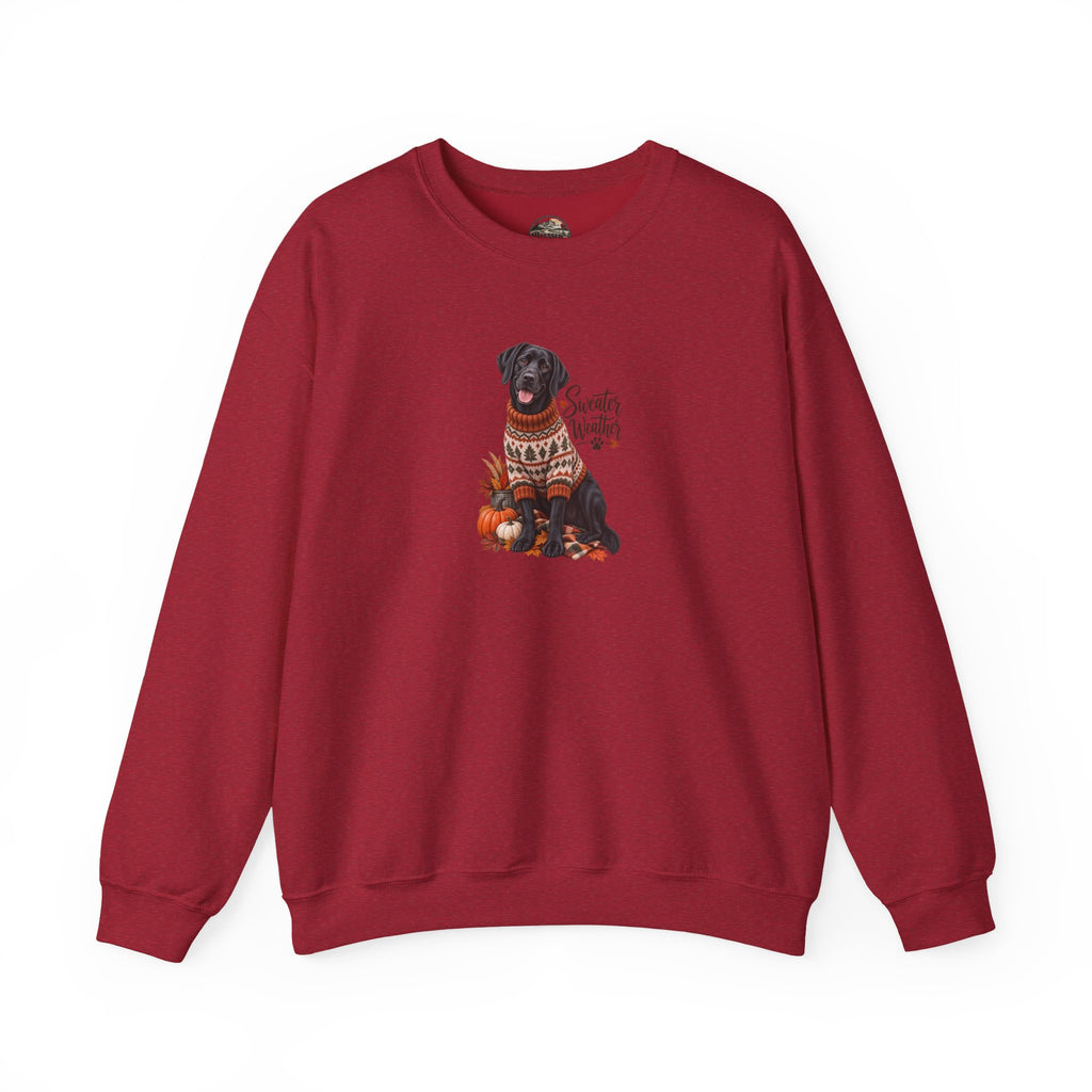 Crewneck Sweatshirt — Black Lab in Cozy Sweater "Sweater Weather" Autumn Design