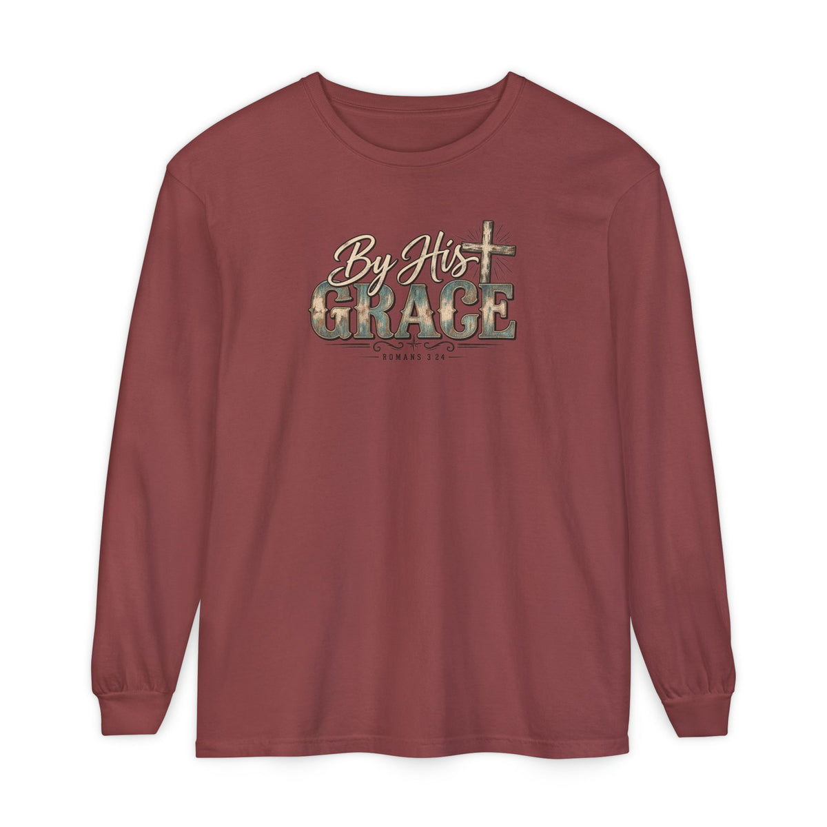 By His Grace Long Sleeve Shirt — Christian Faith Tee with Cross