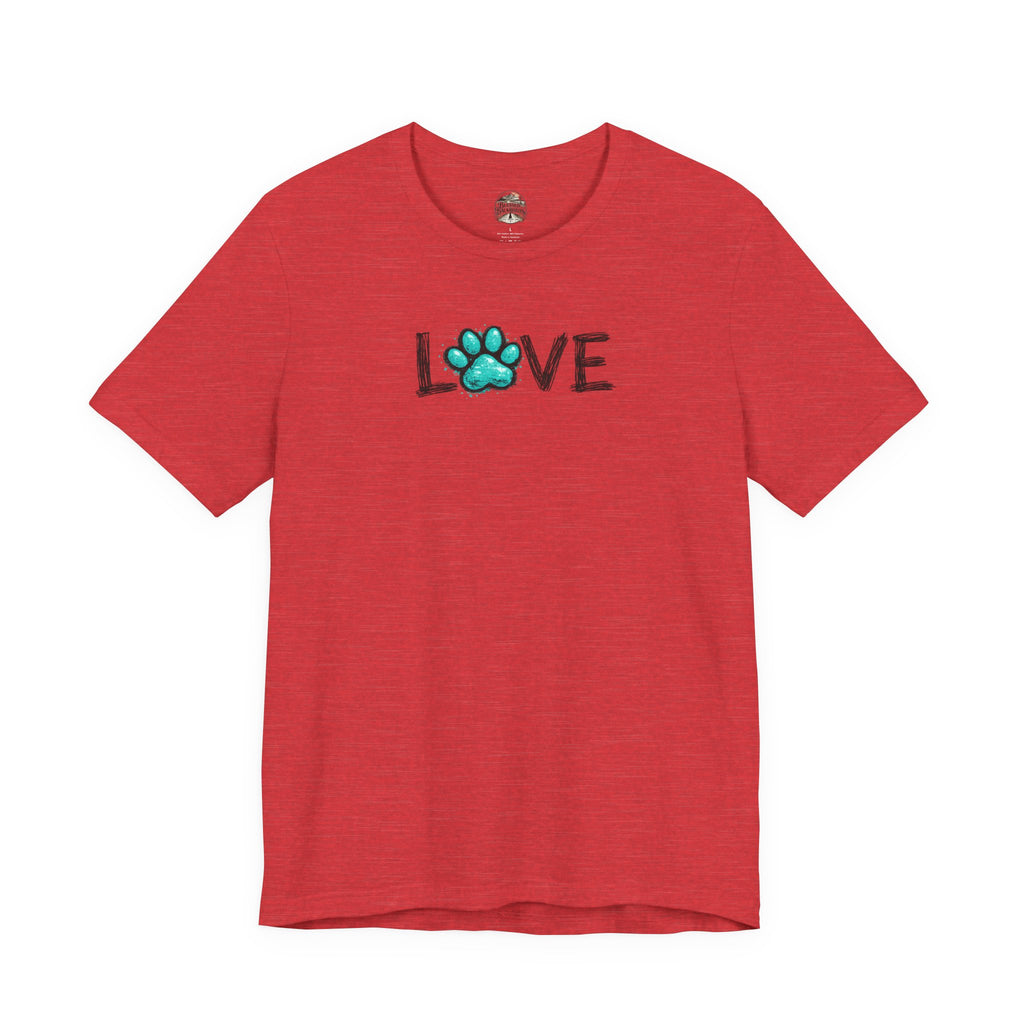 Love Paw Print T-Shirt — Teal Paw "LOVE" Graphic Tee for Dog Lovers