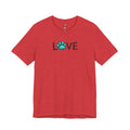 Love Paw Print T-Shirt — Teal Paw "LOVE" Graphic Tee for Dog Lovers