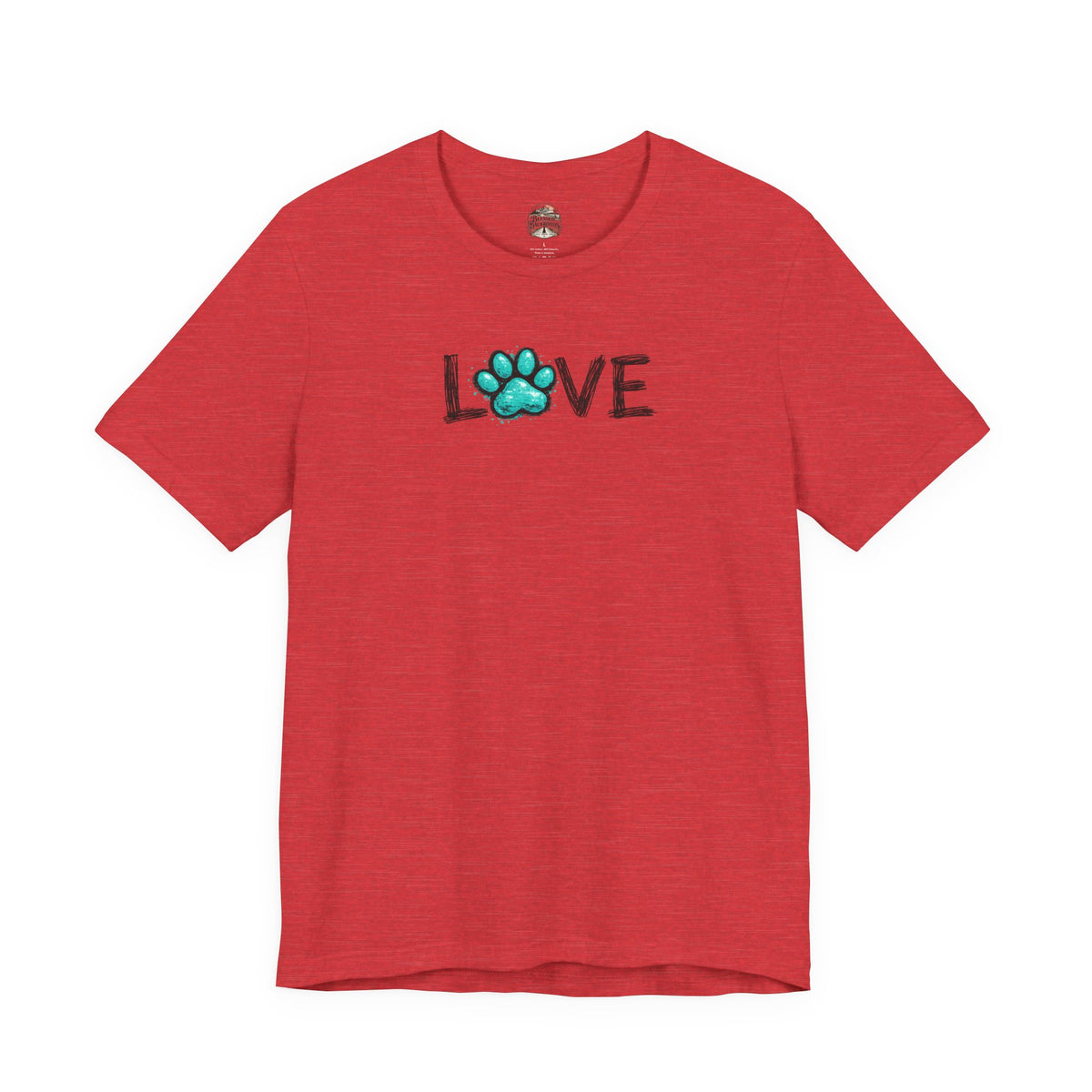 Love Paw Print T-Shirt — Teal Paw "LOVE" Graphic Tee for Dog Lovers