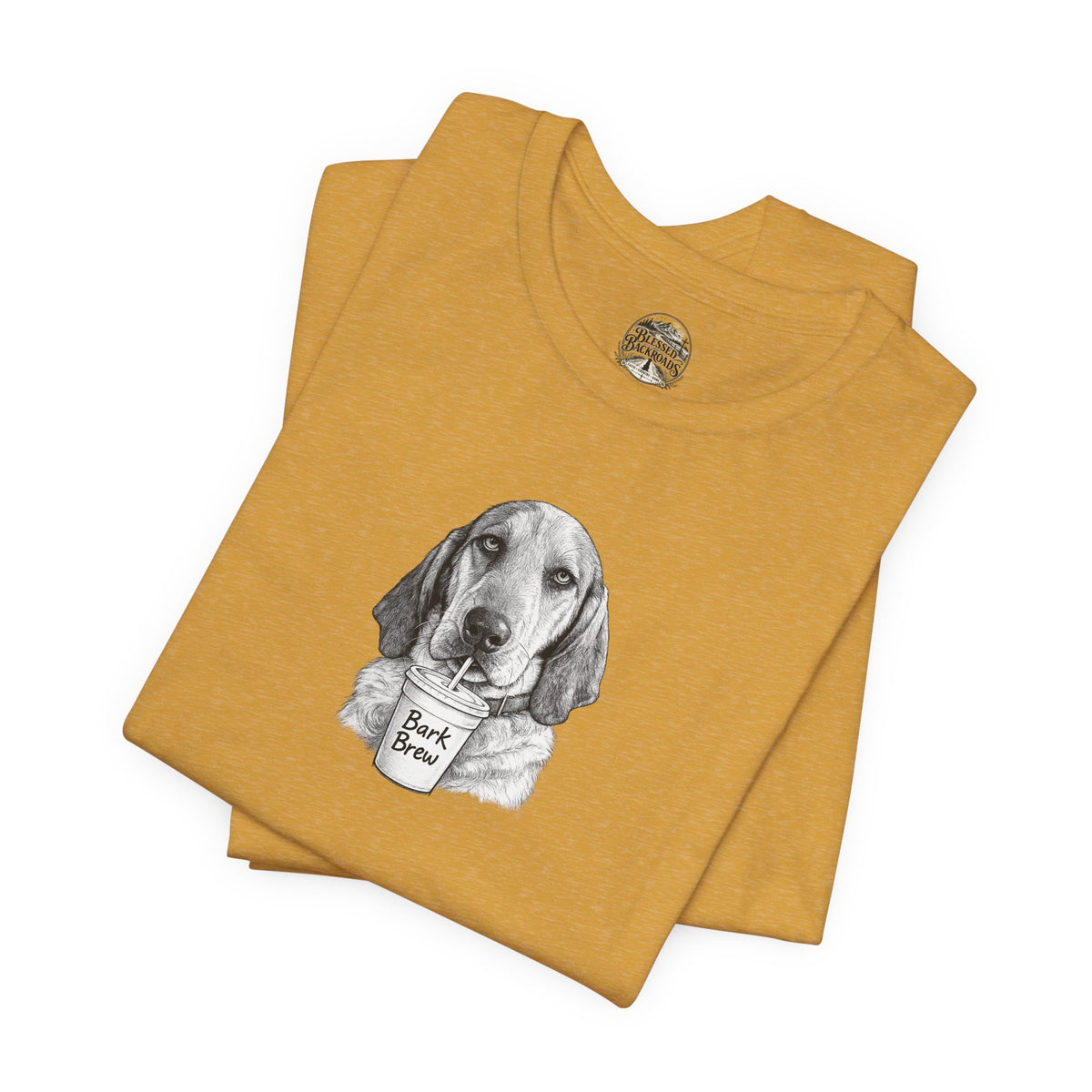 Dog Lover T‑Shirt —Hound Drinking 'Bark Brew' Graphic Tee
